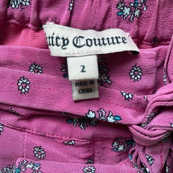 𝅺JUICY COUTURE Silk pink hilt boho paisley shorts tie belt summer - Picture 2 of 8